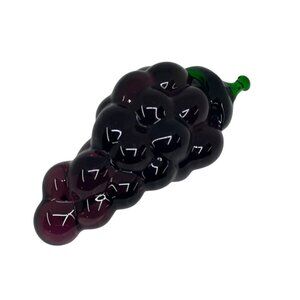VTG Hand Blown Art Glass Grape Cluster Figurine Purple/Amethyst Glass Fruit 4.5"